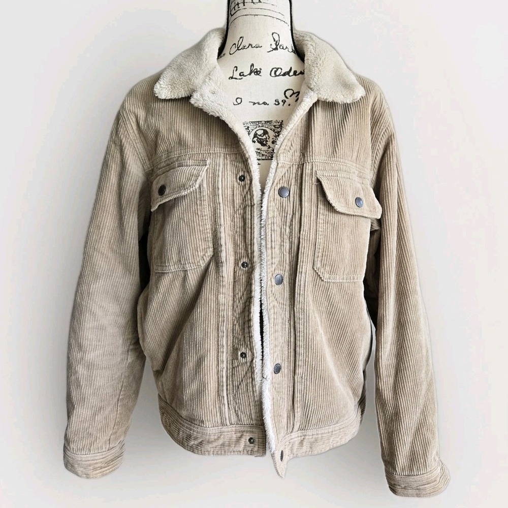PULL & BEAR Women's Corduroy Sherpa Jacket Size M Beige Casual Travel Coat